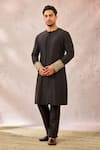 Masaba_Black Bundi Heavy Raw Silk Embellished Trikone The Kala Khatta Long Kurta Set 