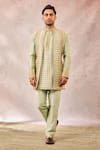 Buy_Masaba_Green Koti Heavy Raw Silk Embroidery Amaltas The Kashni Raja Jacket And Pant Set 