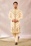 Buy_Masaba_Ivory Sherwani Heavy Raw Silk Embroidery Zardozi The Malai Burfi Pant Set _Online_at_Aza_Fashions