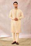 Masaba_Ivory Sherwani Heavy Raw Silk Embroidery Zardozi The Malai Burfi Pant Set _Online