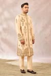 Masaba_Beige Sherwani Heavy Raw Silk Embroidery Zardozi The Matka Kulfi Pant Set _at_Aza_Fashions