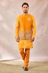 Masaba_Yellow Bundi Heavy Raw Silk Embroidery Gul Jharokha The Son Patissa Kurta Set _Online_at_Aza_Fashions