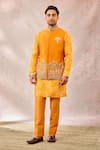 Shop_Masaba_Yellow Bundi Heavy Raw Silk Embroidery Gul Jharokha The Son Patissa Kurta Set _Online_at_Aza_Fashions