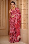 Buy_Samyukta Singhania_Red Silk Zari Round Neck Geometric Gharchola Saree Set_at_Aza_Fashions