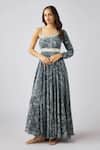 Buy_Basanti - Kapde Aur Koffee_Gray Crepe Embroidery, Sequins, Beads Asymmetric Grey Floral Print Anarkali Set _at_Aza_Fashions