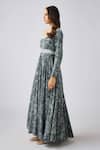 Basanti - Kapde Aur Koffee_Gray Crepe Embroidery, Sequins, Beads Asymmetric Grey Floral Print Anarkali Set _Online_at_Aza_Fashions