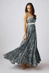 Shop_Basanti - Kapde Aur Koffee_Gray Crepe Embroidery, Sequins, Beads Asymmetric Grey Floral Print Anarkali Set _Online_at_Aza_Fashions