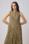 Buy_Basanti - Kapde Aur Koffee_Green Georgette Cut Work Mandarin Collar Paisley Floral Print Jumpsuit _Online_at_Aza_Fashions