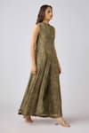 Shop_Basanti - Kapde Aur Koffee_Green Georgette Cut Work Mandarin Collar Paisley Floral Print Jumpsuit _Online_at_Aza_Fashions