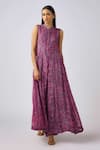 Buy_Basanti - Kapde Aur Koffee_Wine Georgette Cut Work Mandarin Collar Paisley Print Embellished Jumpsuit _at_Aza_Fashions