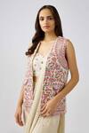 Basanti - Kapde Aur Koffee_Ivory Chiffon Sequins, Embroidery Floral Vine Jacket Pre-draped Saree_Online_at_Aza_Fashions