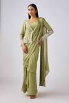 Buy_Basanti - Kapde Aur Koffee_Green Chiffon Cut Work, Sequins, Pearls, Embroidered Ruffle Saree And Jacket Set _at_Aza_Fashions