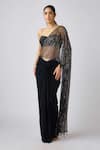 Buy_Basanti - Kapde Aur Koffee_Black Net, Lycra Sequins, Beads Sweetheart Neck Pre-draped Saree And Blouse_at_Aza_Fashions
