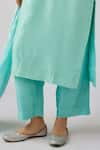 Basanti - Kapde Aur Koffee Blue Muslin Cut Work Round Neck Embellished Aqua Kurta Pant Set at Aza Fashions Basanti - Kapde Aur Koffee_Blue Muslin Cut Work Round Neck Embellished Aqua Kurta Pant Set _at_Aza_Fashions