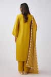 Shop_Basanti - Kapde Aur Koffee_Yellow Muslin Cut Work Round Neck Embellished Mustard Kurta Set_at_Aza_Fashions