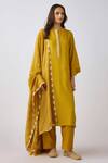 Shop_Basanti - Kapde Aur Koffee_Yellow Muslin Cut Work Round Neck Embellished Mustard Kurta Set_Online_at_Aza_Fashions