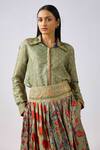 Basanti - Kapde Aur Koffee_Green Silk Sequins, Embroidery Shawl Neck Skirt Set_Online_at_Aza_Fashions