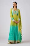 Buy_Basanti - Kapde Aur Koffee_Green Georgette Sequins, Gota Patti, Zari V-neck Ombre Anarkali Set _at_Aza_Fashions