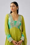 Basanti - Kapde Aur Koffee_Green Georgette Sequins, Gota Patti, Zari V-neck Ombre Anarkali Set _Online_at_Aza_Fashions