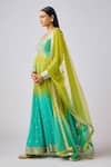 Shop_Basanti - Kapde Aur Koffee_Green Georgette Sequins, Gota Patti, Zari V-neck Ombre Anarkali Set _Online_at_Aza_Fashions