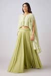 Basanti - Kapde Aur Koffee Green Cotton Embroidery, Lace Round Neck Cape And Skirt Set Online at Aza Fashions Basanti - Kapde Aur Koffee_Green Cotton Embroidery, Lace Round Neck Cape And Skirt Set_Online_at_Aza_Fashions