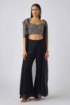 Buy_Basanti - Kapde Aur Koffee_Black Georgette Embroidery Cutdana Sweetheart Leaf Sequin Cape And Sharara Set _at_Aza_Fashions