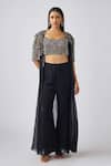Basanti - Kapde Aur Koffee_Black Georgette Embroidery Cutdana Sweetheart Leaf Sequin Cape And Sharara Set _Online_at_Aza_Fashions