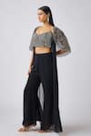 Shop_Basanti - Kapde Aur Koffee_Black Georgette Embroidery Cutdana Sweetheart Leaf Sequin Cape And Sharara Set _Online_at_Aza_Fashions