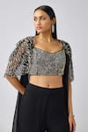 Basanti - Kapde Aur Koffee_Black Georgette Embroidery Cutdana Sweetheart Leaf Sequin Cape And Sharara Set _at_Aza_Fashions