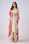 Buy Basanti - Kapde Aur Koffee Multi Color Crepe, Georgette Beads Floral Print Cape And Draped Skirt Set at Aza Fashions Buy_Basanti - Kapde Aur Koffee_Multi Color Crepe, Georgette Beads Floral Print Cape And Draped Skirt Set_at_Aza_Fashions