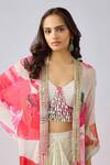 Basanti - Kapde Aur Koffee Multi Color Crepe, Georgette Beads Floral Print Cape And Draped Skirt Set Online at Aza Fashions Basanti - Kapde Aur Koffee_Multi Color Crepe, Georgette Beads Floral Print Cape And Draped Skirt Set_Online_at_Aza_Fashions