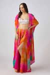 Buy_Basanti - Kapde Aur Koffee_Multi Color Crepe Sequins, Embroidery Sweetheart Neck Tie Dye Cape And Sharara Set _at_Aza_Fashions