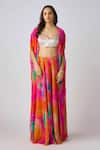 Basanti - Kapde Aur Koffee_Multi Color Crepe Sequins, Embroidery Sweetheart Neck Tie Dye Cape And Sharara Set _Online_at_Aza_Fashions