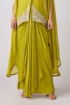 Basanti - Kapde Aur Koffee_Green Georgette Pearls, Beads, Cut Work, Bloom Cape And Draped Skirt Set _Online_at_Aza_Fashions