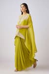 Buy_Basanti - Kapde Aur Koffee_Green Georgette Pearls, Beads, Cut Work, Bloom Cape And Draped Skirt Set _Online_at_Aza_Fashions