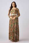 Buy_Basanti - Kapde Aur Koffee_Peach Chiffon Sequins, Beads, Zari Round Neck Blossom Garden Print Anarkali Set _at_Aza_Fashions