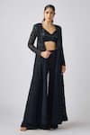 Buy_Basanti - Kapde Aur Koffee_Black Georgette, Chiffon Sequins, Beads V-neck, Embroidered Jacket Sharara Set _at_Aza_Fashions