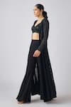Basanti - Kapde Aur Koffee_Black Georgette, Chiffon Sequins, Beads V-neck, Embroidered Jacket Sharara Set _at_Aza_Fashions