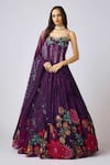 Buy_Basanti - Kapde Aur Koffee_Purple Georgette Beads, Sequins, Embroidery Sweetheart Neck Floral Lehenga Set_at_Aza_Fashions