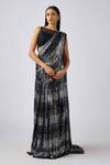 Buy_Basanti - Kapde Aur Koffee_Black Georgette Sequins Boat Neck Embroidered Pre-draped Saree_at_Aza_Fashions
