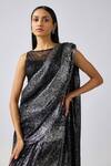 Buy_Basanti - Kapde Aur Koffee_Black Georgette Sequins Boat Neck Embroidered Pre-draped Saree_Online_at_Aza_Fashions