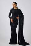 Buy_Basanti - Kapde Aur Koffee_Black Georgette Cut Work, Sequins Round Embroidered Pre-draped Saree And Blouse_at_Aza_Fashions