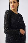 Basanti - Kapde Aur Koffee_Black Georgette Cut Work, Sequins Round Embroidered Pre-draped Saree And Blouse_at_Aza_Fashions