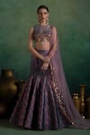 Buy_Lashkaraa_Gray Brocade, Net Sequins, Zari Round Neck Gardenia Woven Lehenga Set _at_Aza_Fashions
