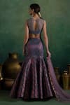 Lashkaraa_Gray Brocade, Net Sequins, Zari Round Neck Gardenia Woven Lehenga Set _Online_at_Aza_Fashions