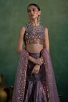 Buy_Lashkaraa_Gray Brocade, Net Sequins, Zari Round Neck Gardenia Woven Lehenga Set _Online_at_Aza_Fashions
