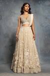 Buy_Neeta Lulla_Beige Organza Applique Tropical Floral Motifs V Neck Lehenga Set _at_Aza_Fashions