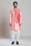 Arihant Rai Sinha Peach Silk, Jacquard, Pashmina Embroidery Geometric Woven Sherwani Set Online at Aza Fashions Arihant Rai Sinha_Peach Silk, Jacquard, Pashmina Embroidery Geometric Woven Sherwani Set _Online_at_Aza_Fashions