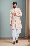 Buy_Aryavir Malhotra_Cream Rayon Embroidery, Sequins Floral Threadwork Sherwani Set _at_Aza_Fashions