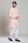 Buy_Aryavir Malhotra_Cream Rayon Embroidery, Sequins Floral Threadwork Sherwani Set _Online_at_Aza_Fashions